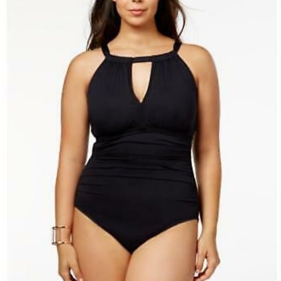 NWT! Ralph Lauren Black Club Solids High Neck Slimming One Piece Swimsuit NEW! - Picture 2 of 4